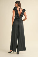 MABLE 3D Floral Applique Deep Cowl Neck Jumpsuit - Haya Henderson