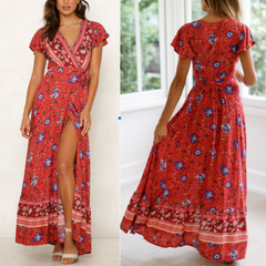 Womens Wrap Style V Neck Floral Maxi Dress - Haya Henderson