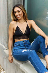 Leto Ribbed Lace Boho Racerback Bralette in Black - Haya Henderson