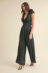 MABLE 3D Floral Applique Deep Cowl Neck Jumpsuit - Haya Henderson