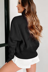 Black Fleece Lined Zip Up Stand Collar Thumbhole Sleeve Sweatshirt - Haya Henderson