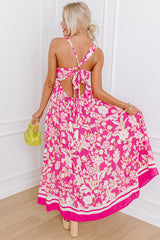 Rose Floral V Neck Crisscross Backless Maxi Dress - Haya Henderson
