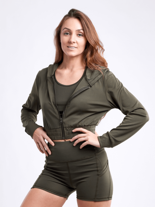 Athletic Zip-Up Crop Hoodie Jacket - Haya Henderson