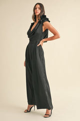 MABLE 3D Floral Applique Deep Cowl Neck Jumpsuit - Haya Henderson