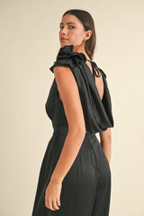 MABLE 3D Floral Applique Deep Cowl Neck Jumpsuit - Haya Henderson